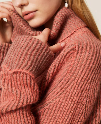 Rollkragenpullover mit Vanisé-Muster aus Wollmischung