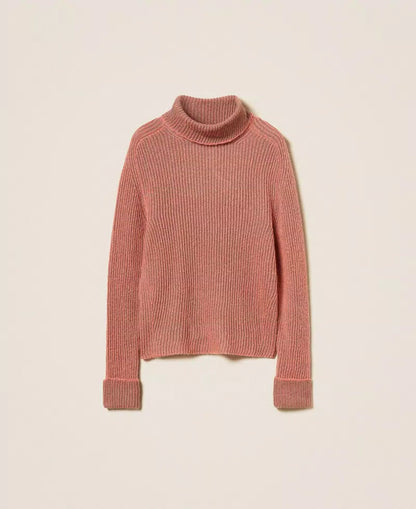 Rollkragenpullover mit Vanisé-Muster aus Wollmischung